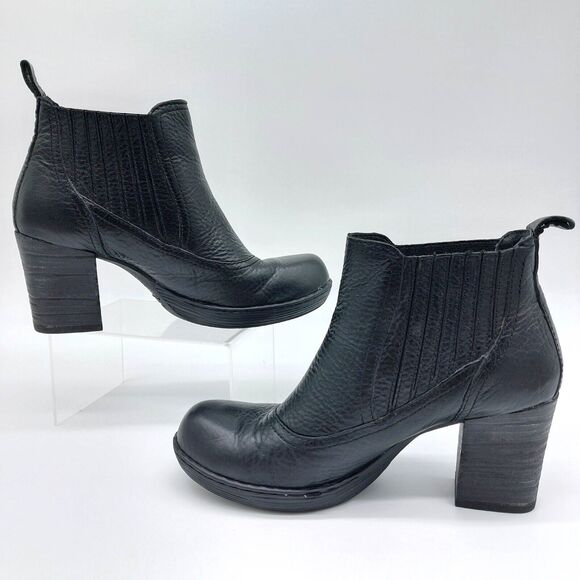 Born Boots Womens Sz 8.5 Black Leather Mireille Classic Block Heeled Platform - Picture 3 of 11